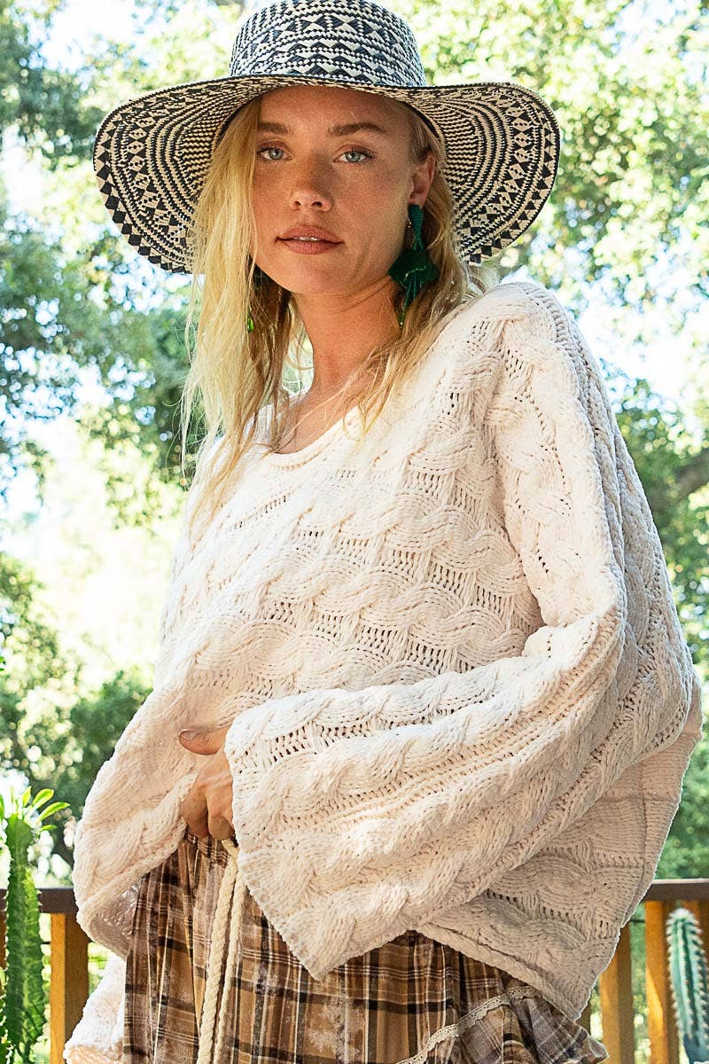 Round neck semi cropped knitted solid sweater