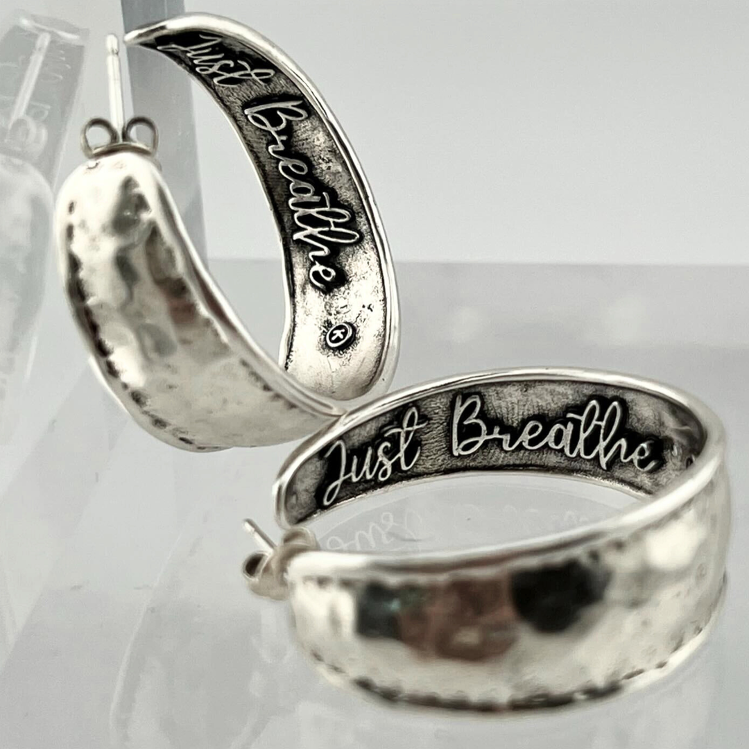 "Just Breathe" Hoop Earrings