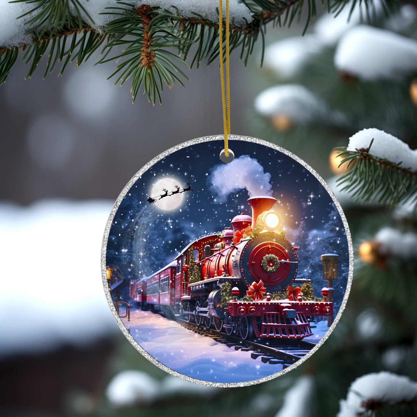 Winter Train Ceramic Ornament for Christmas Tree Decor