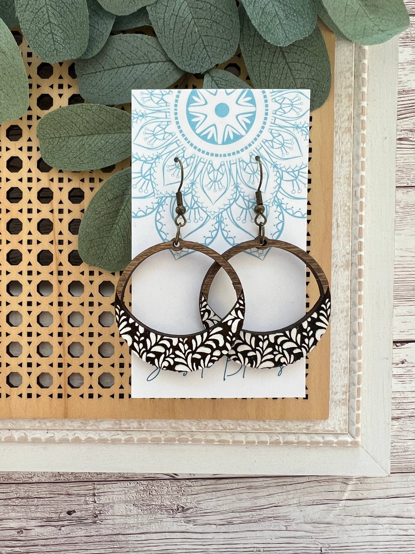 Wooden Earrings - Damask Hoop