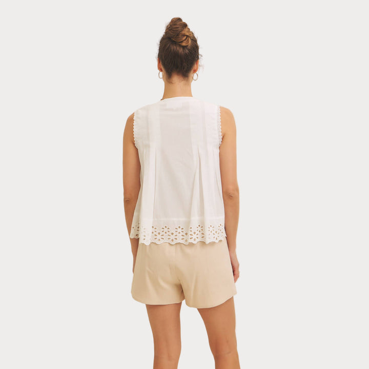 Eyelet Sleeveless Blouse | Button-Front Tank Top