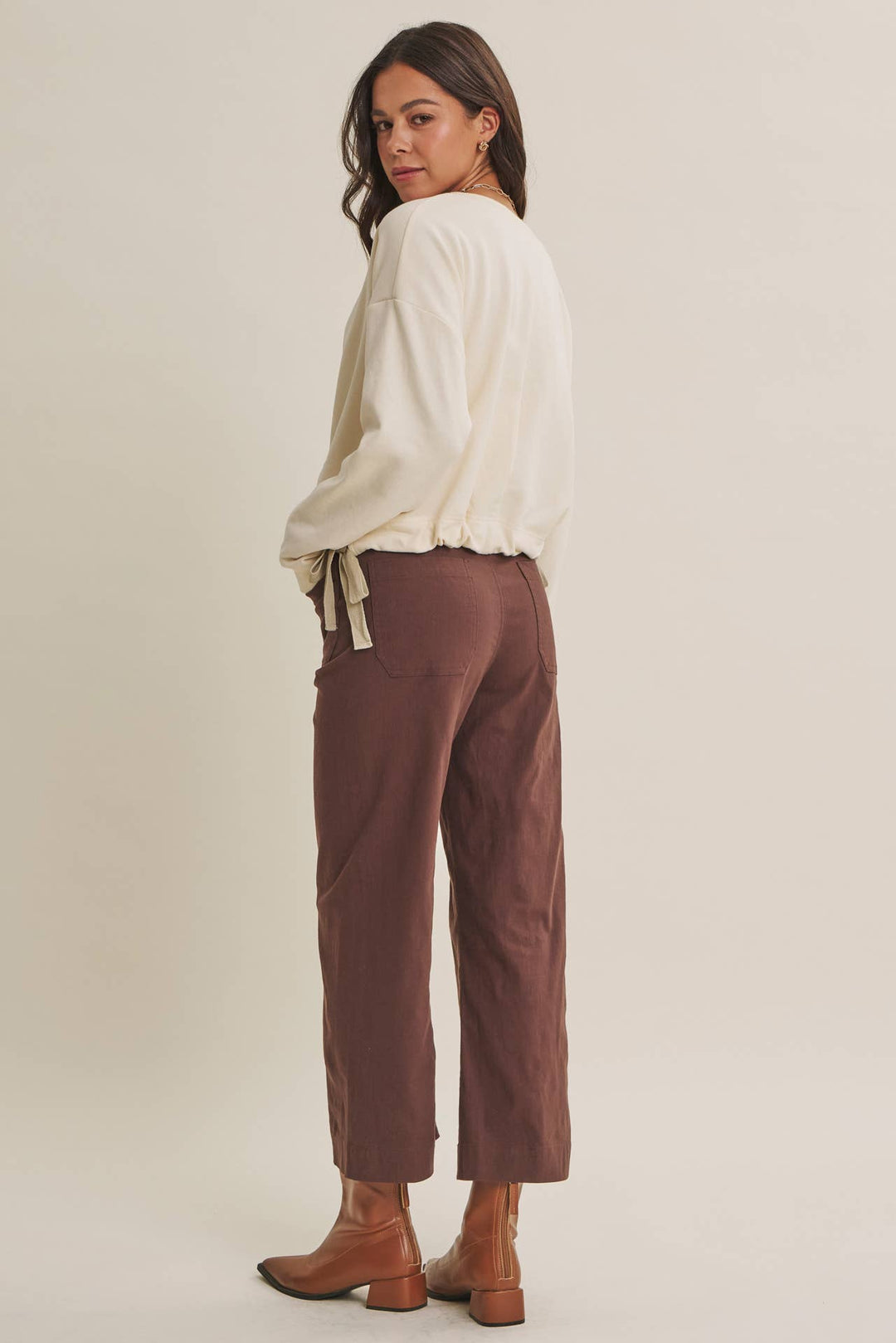 High Waisted Wide Leg Crop Pants | Linen Blend