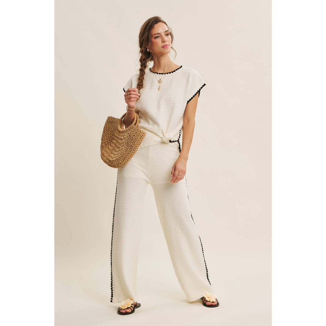 Playful Whipstitch Textured Sweater Top