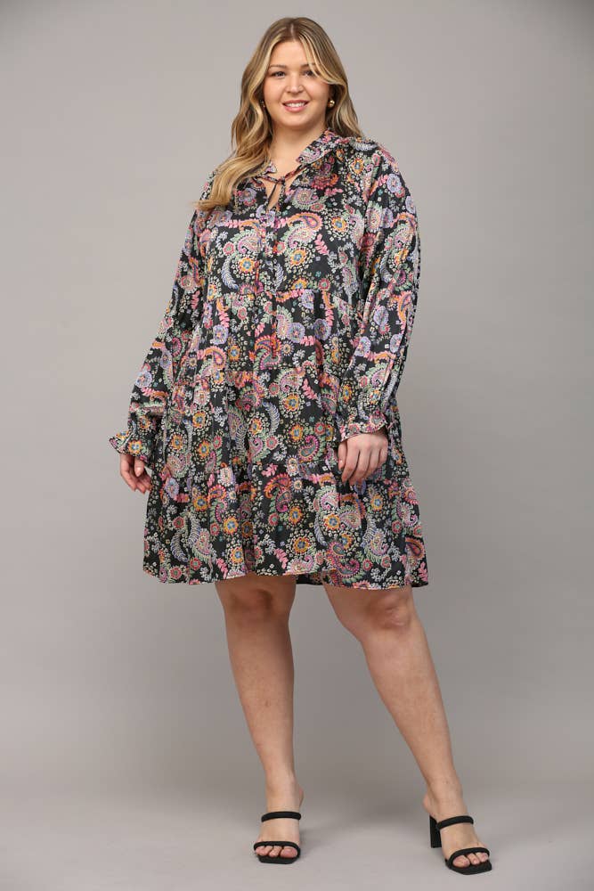 FLORAL PRINT SATIN TIERED DRESS FD7321P