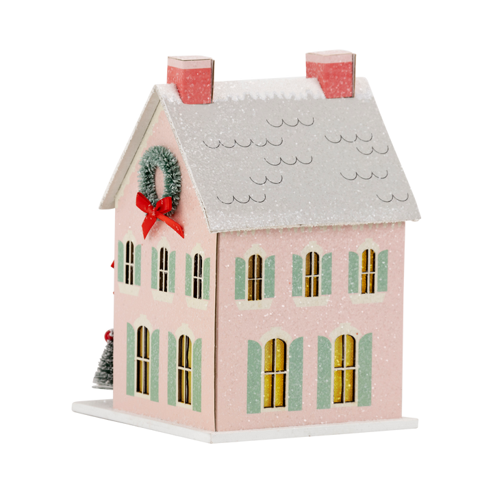 VIL1154 - Pink Merry Light Up Christmas Village House