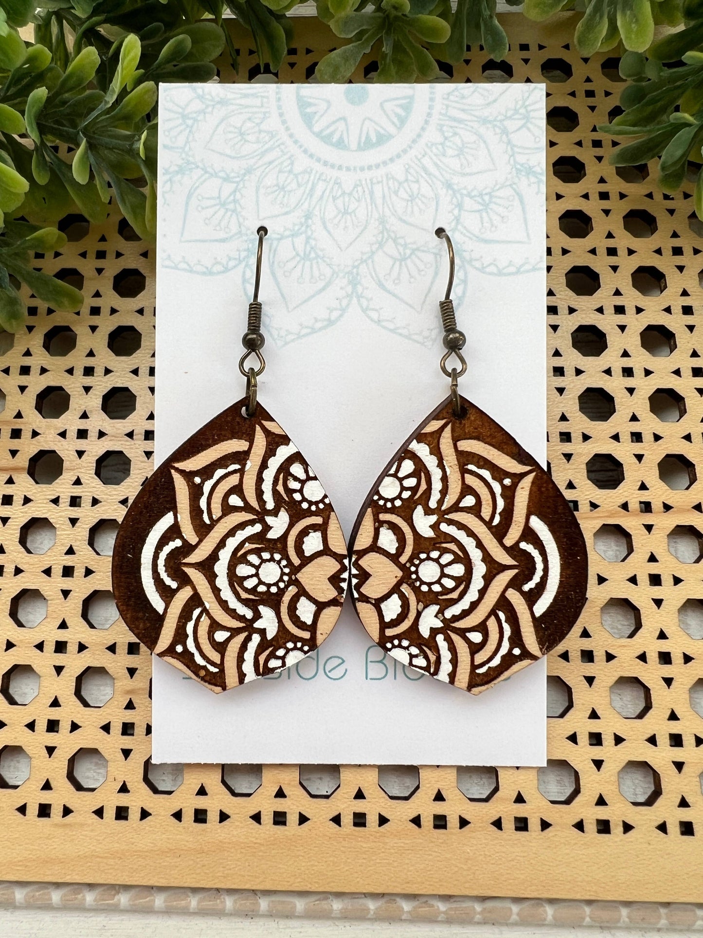 Wooden Earrings - Mandala - Brown