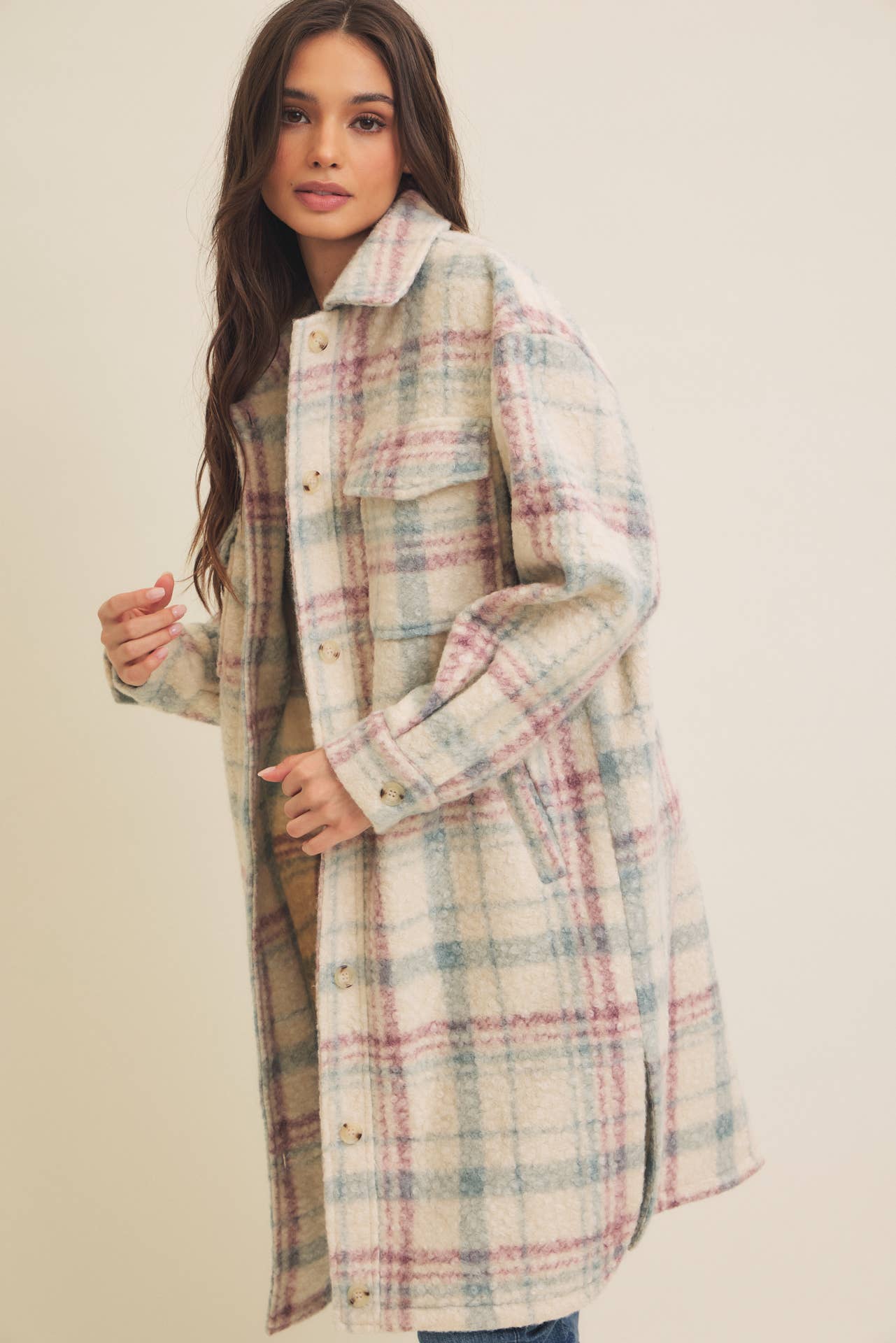 WESTERN PLAID BOUCLE OVERSIZED SHACKET WITH POCKETS