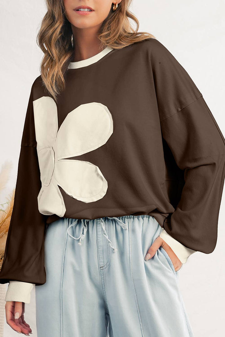 Flower Patch Drop Shoulder Loose Fit Top | S-XL