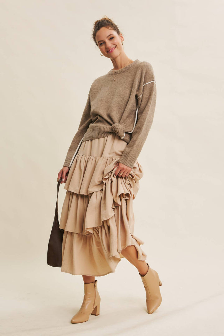 Contrast Seam Soft Knit Sweater | Relaxed Fit Pullover