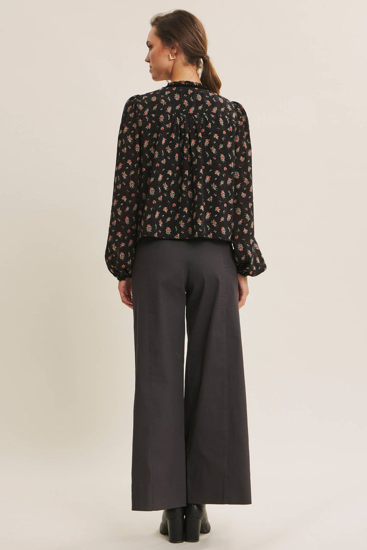 Floral Velvet Bow Blouse – Romantic Boho Elegance
