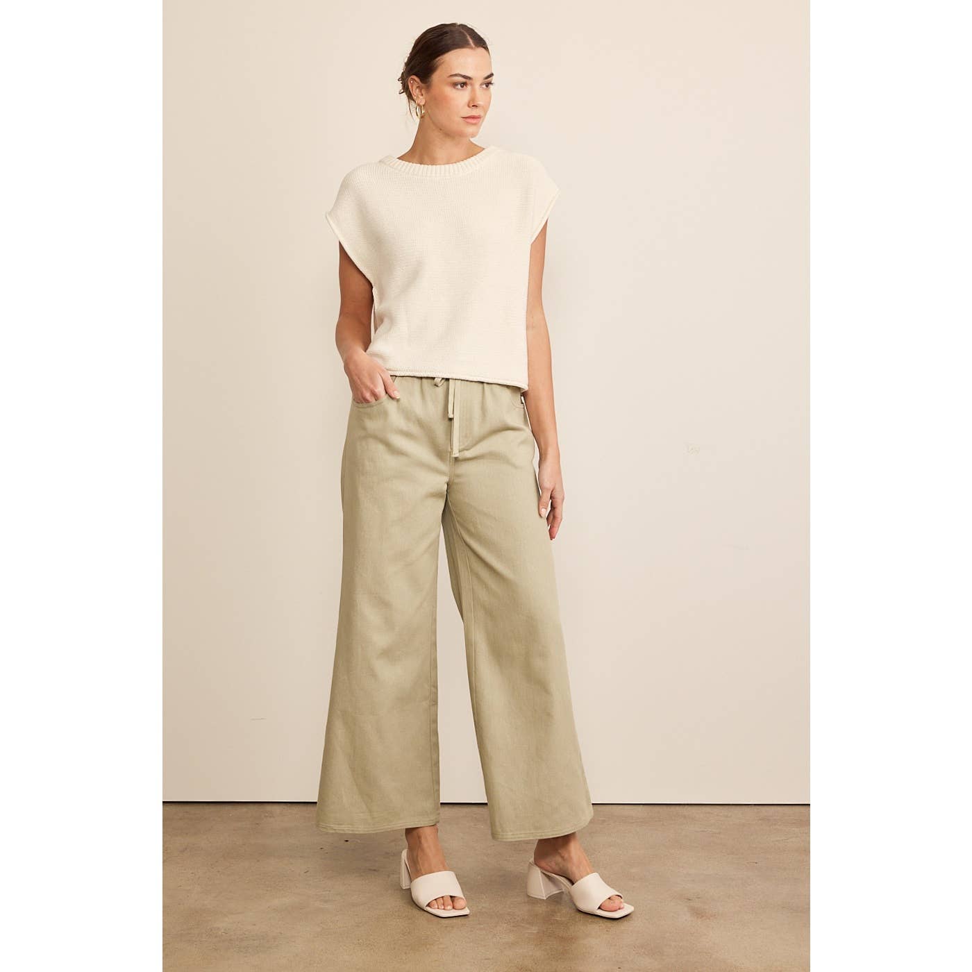 WIDE LEG DENIM PANTS WITH ELASTIC WAISTBAND