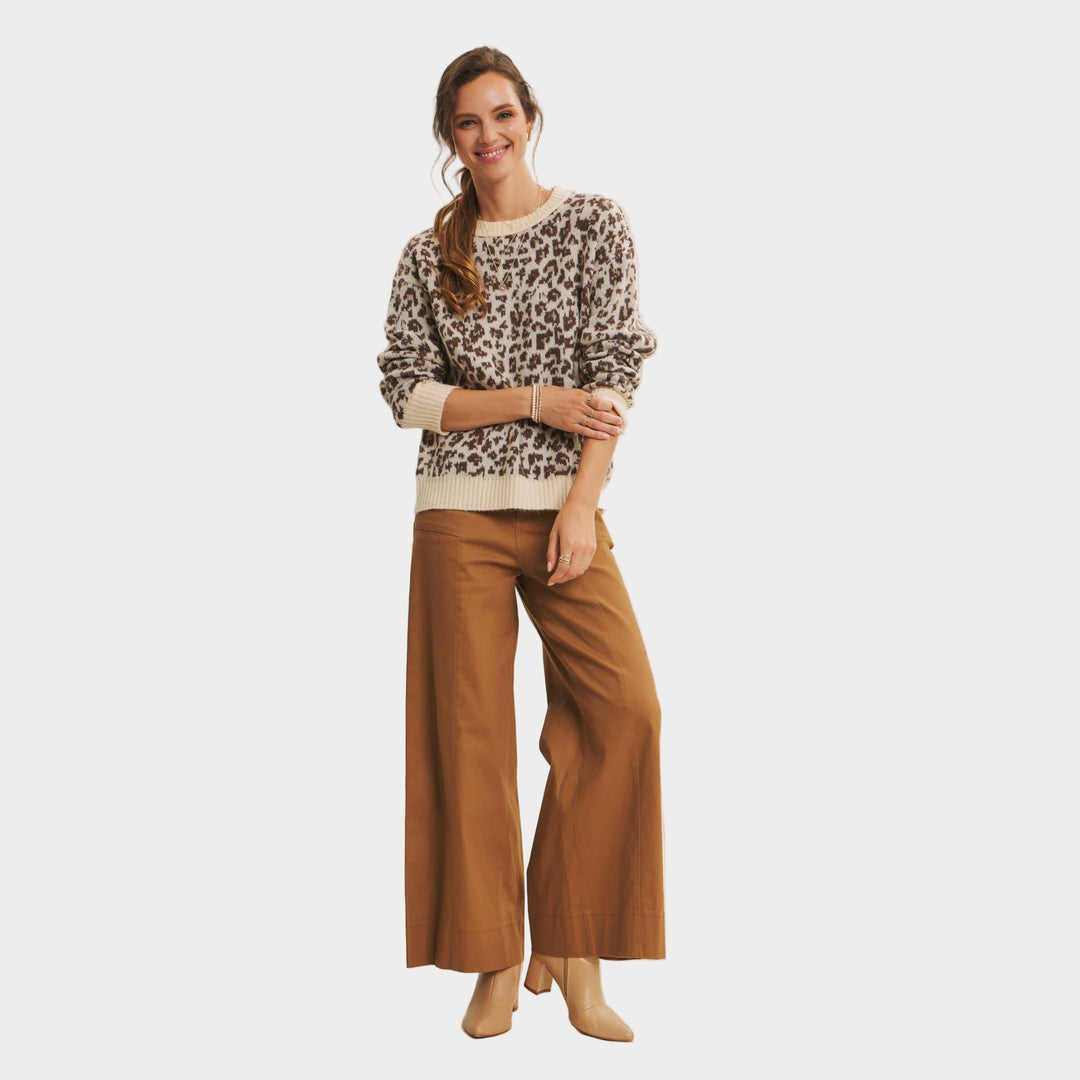 Leopard Print Crewneck Sweater | Cozy Animal Print Knit