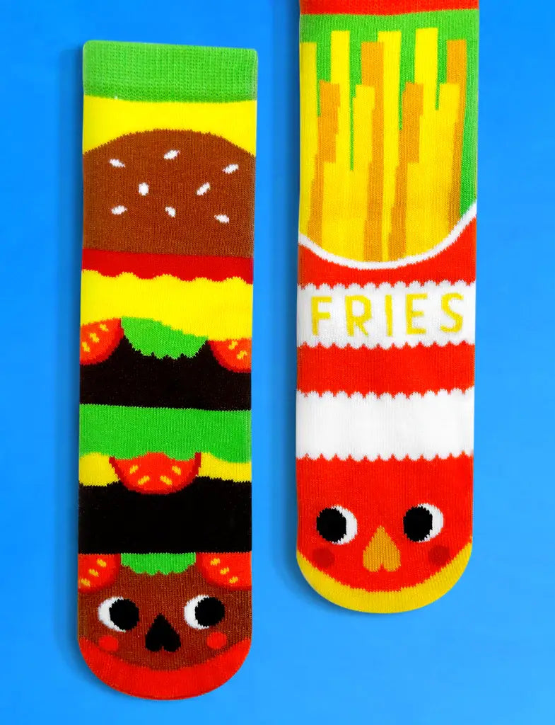 Burger & Fries - Fun Mismatched Non-Slip Socks for Kids