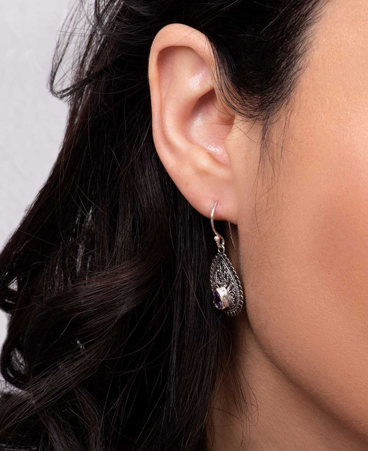 Sterling Silver Filigree Amethyst Teardrop Earrings