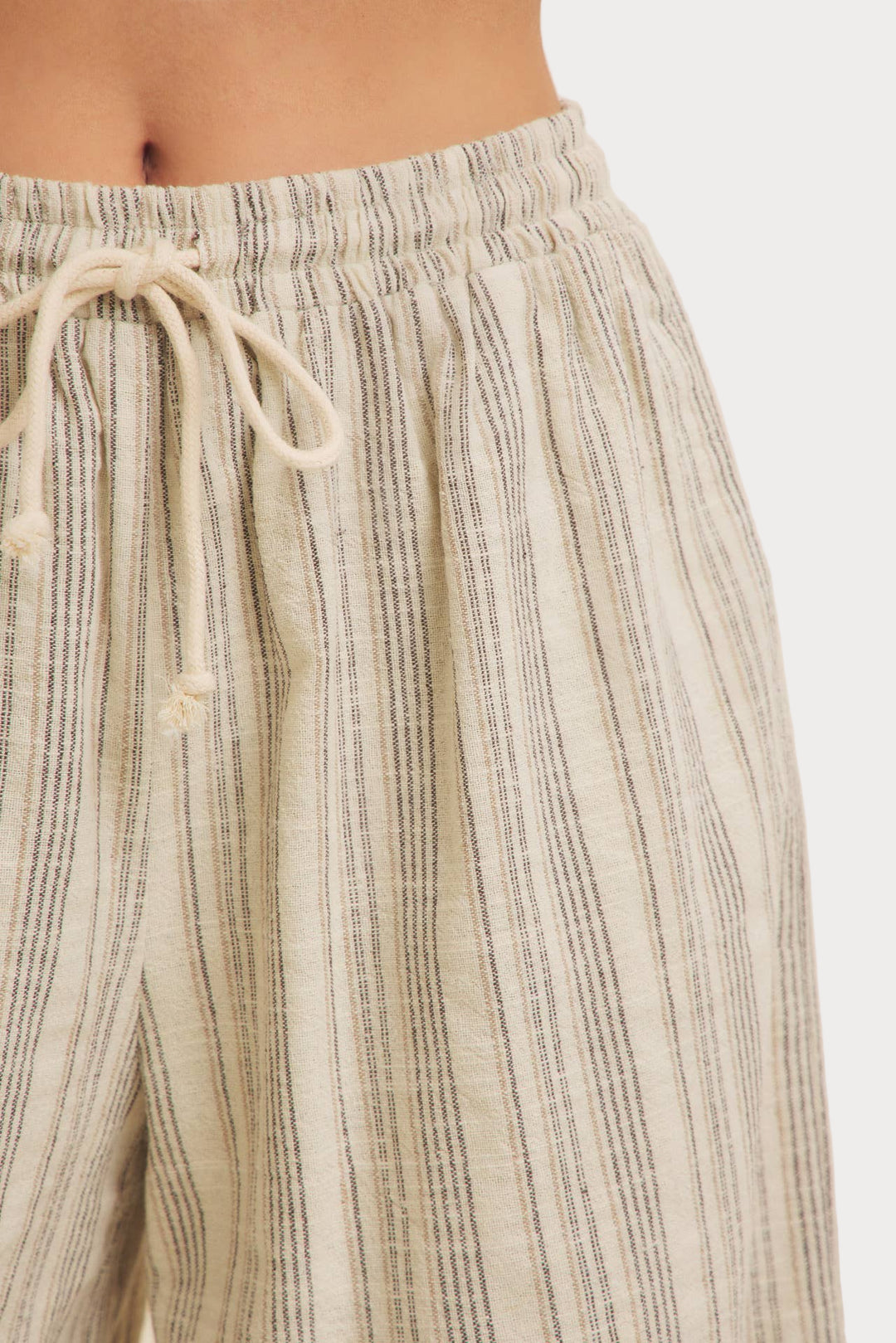 Striped Linen Wide Leg Pants | Cream & Black Drawstring Trousers-Leg Pants
