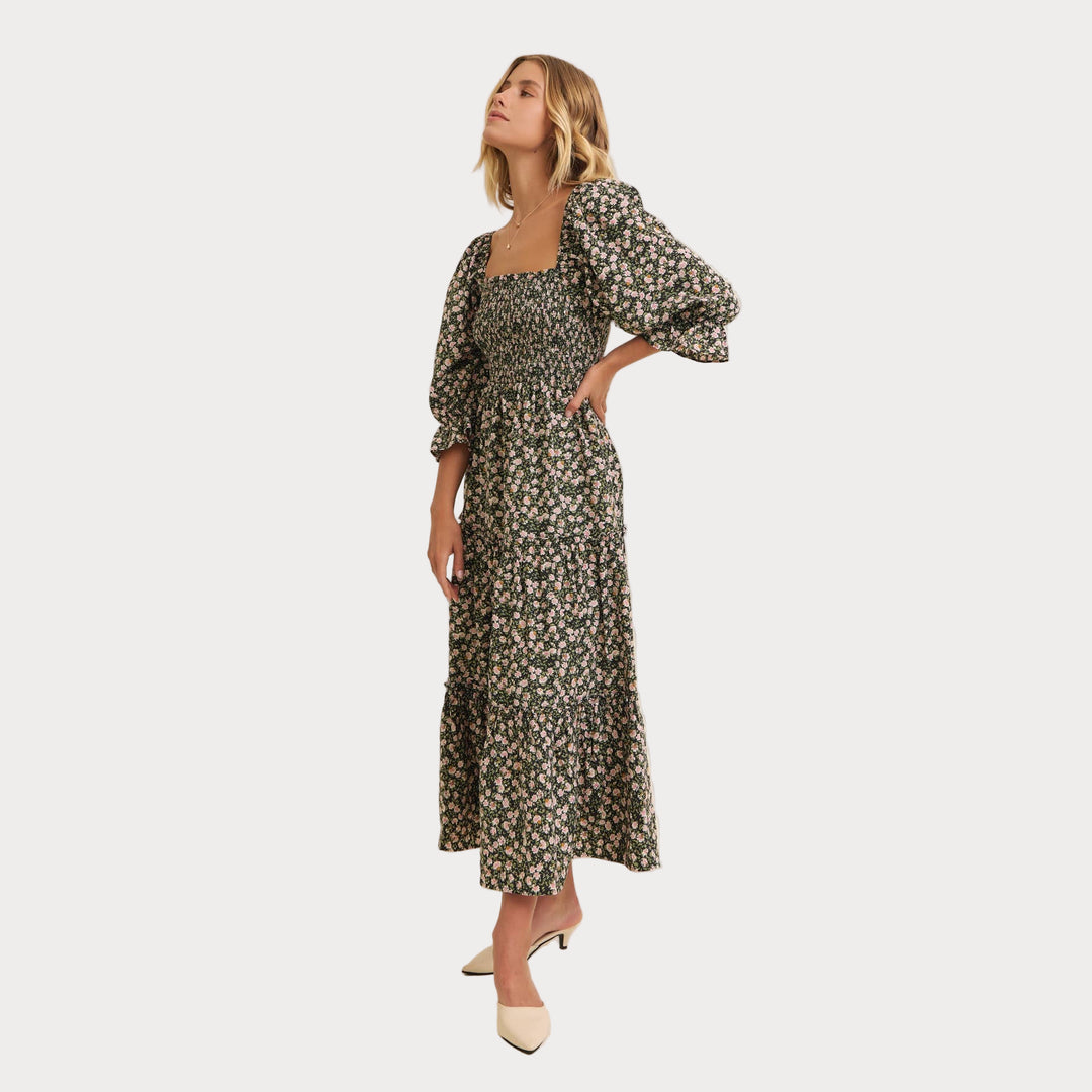 Floral Smocked Dress w/ Tiered Ruffles