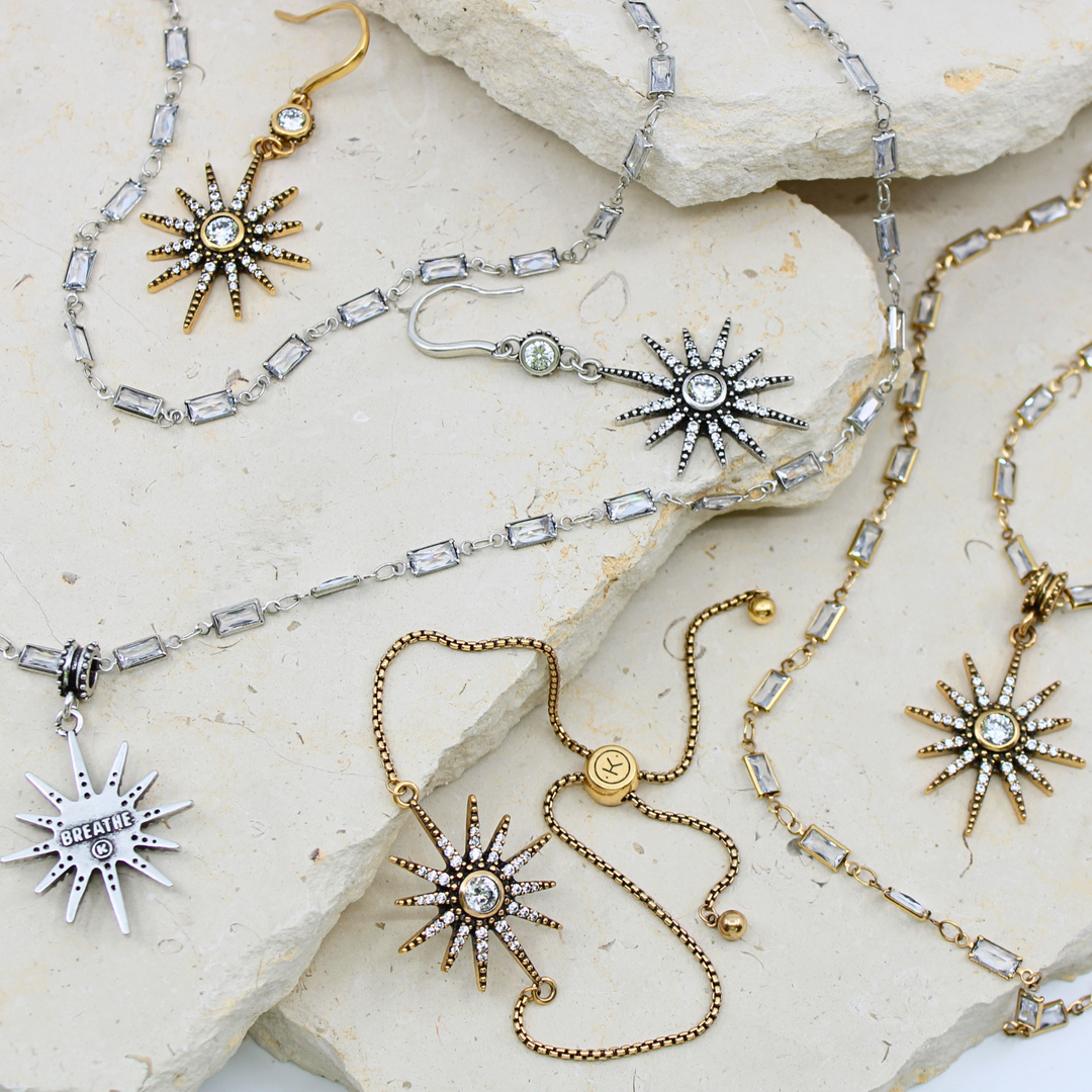 Breathe Crystal Starburst Station Chain Necklace