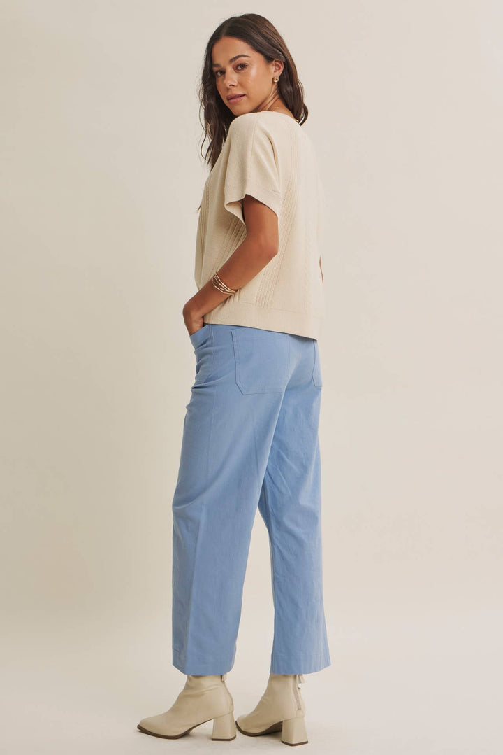 High Waisted Wide Leg Crop Pants | Linen Blend