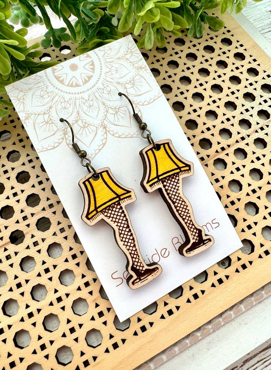 Wooden Earrings - Christmas Lamp