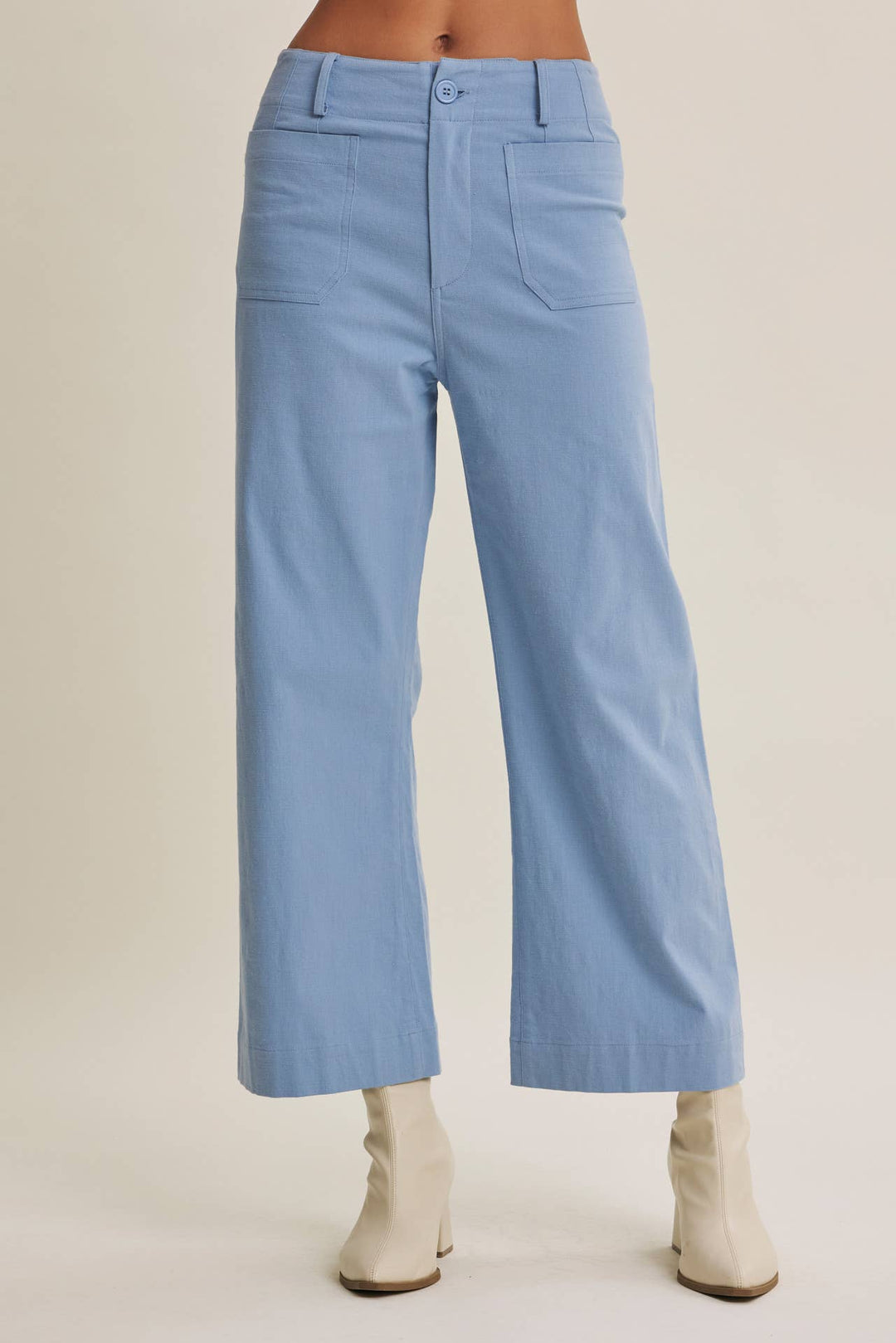 High Waisted Wide Leg Crop Pants | Linen Blend