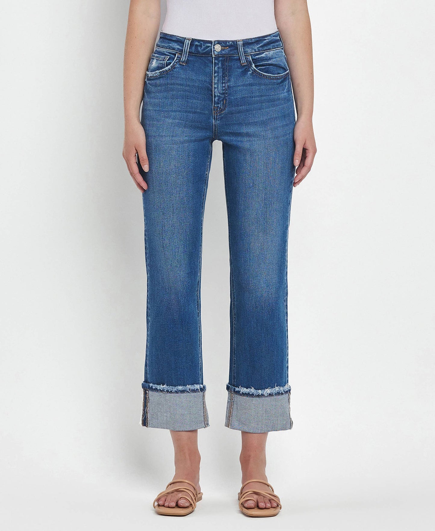 Victoria - High Rise Cuffed Straight Jeans