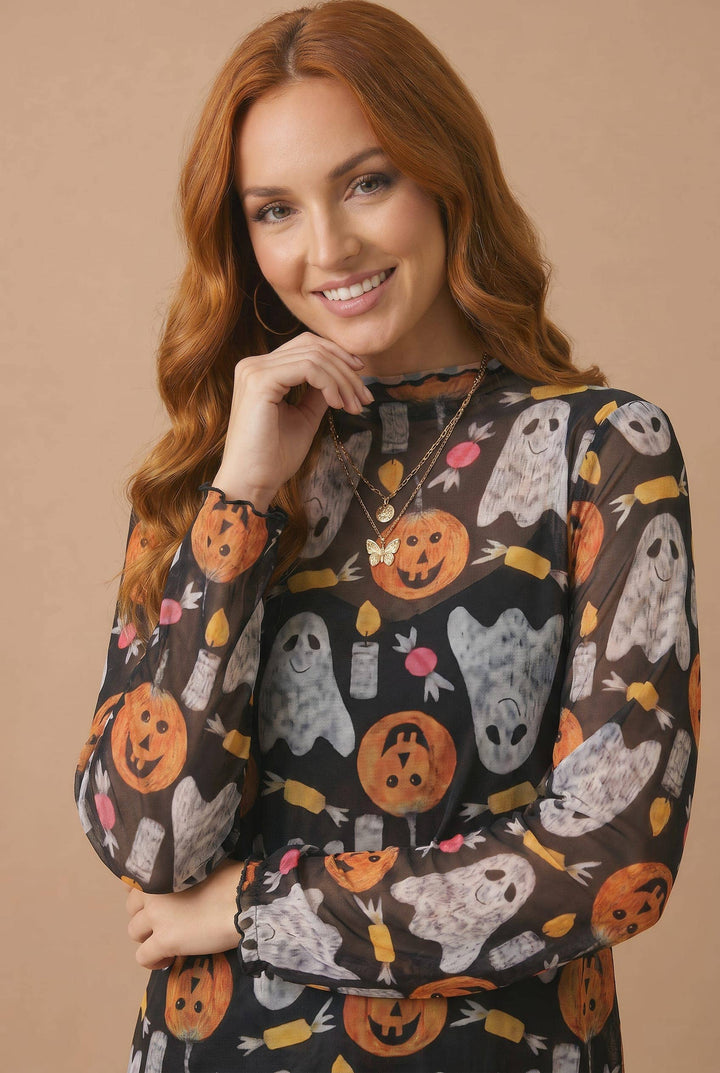 Tricks & Treats Halloween Mesh Top