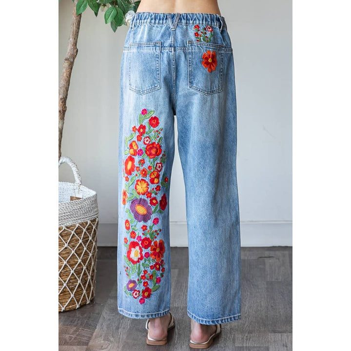 Flower Embroidered Jeans