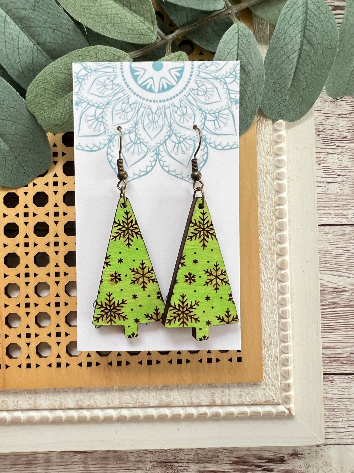 Wooden Earrings - Christmas Tree Earrings 