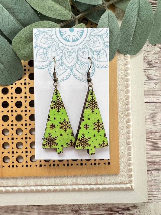 Wooden Earrings - Christmas Tree Earrings 