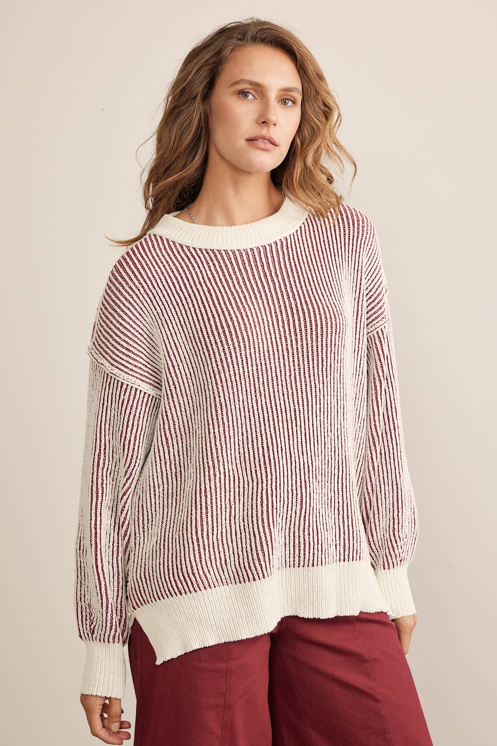 SUPER SOFT TWO TONE CREWNECK SWEATER