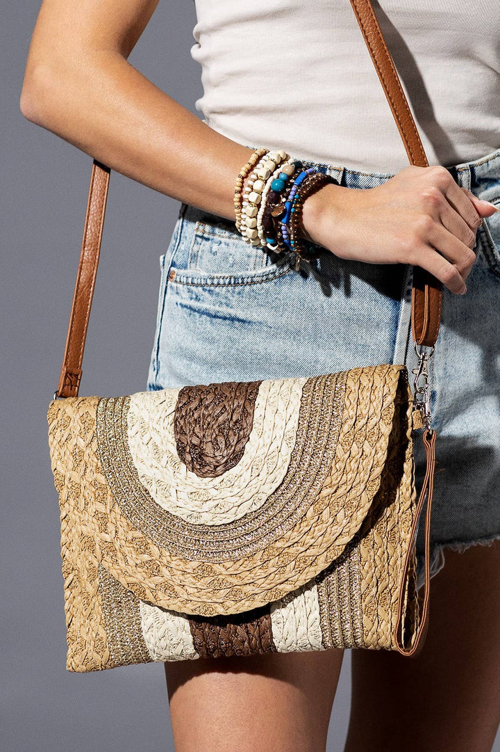 Metallic Straw Crossbody Bag
