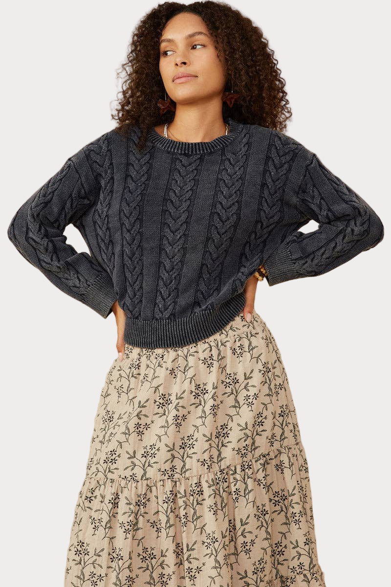 Cable Knit Washed Pullover Sweater – Effortless Comfort