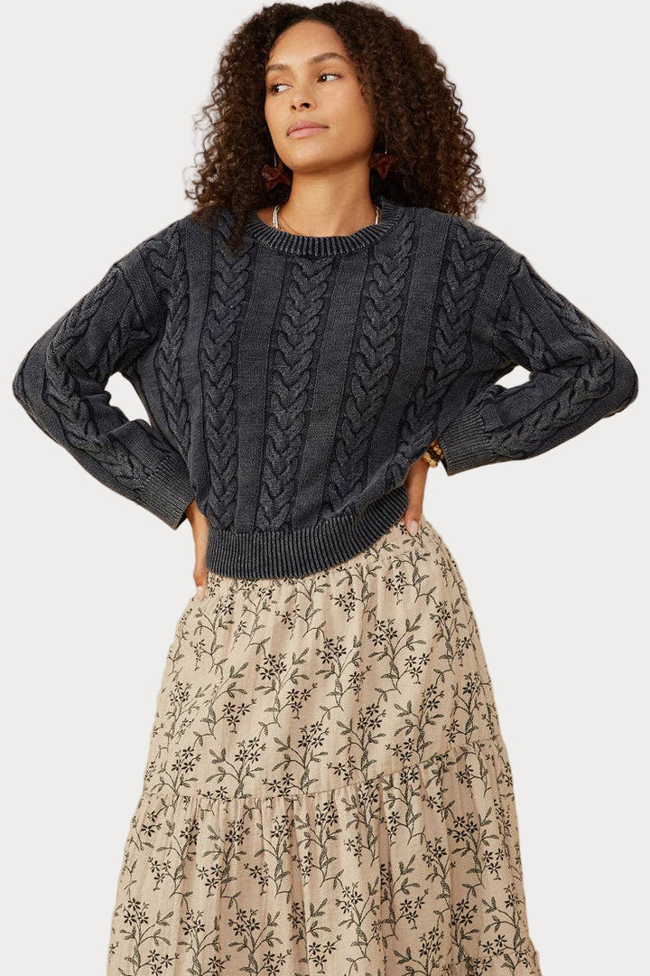 Cable Knit Washed Pullover Sweater – Effortless Comfort