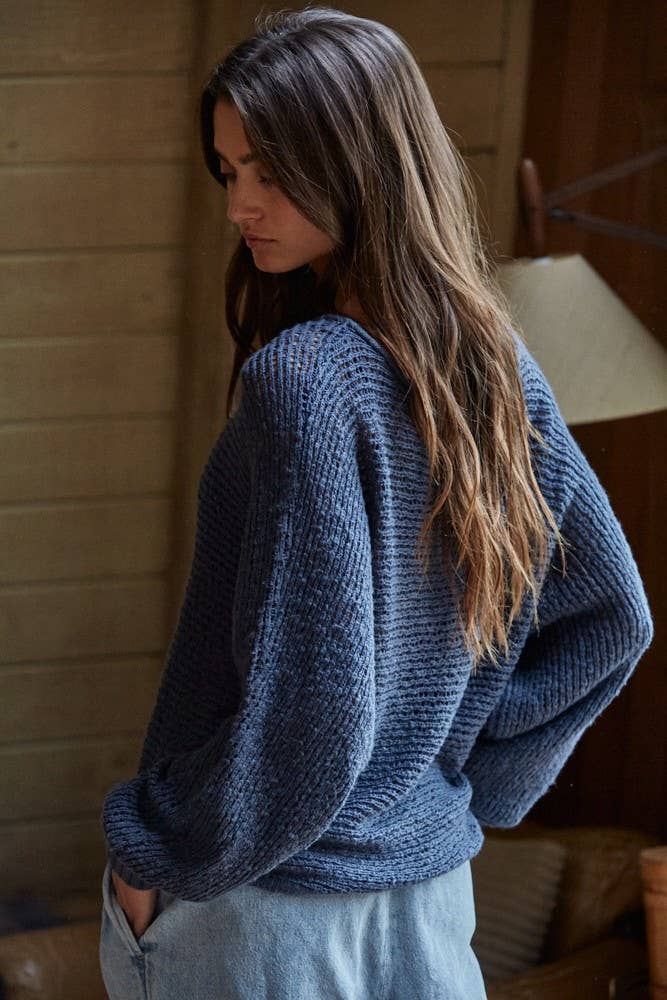 W1106 | Sweater Knit Crochet Round Neck Long Sleeve Top