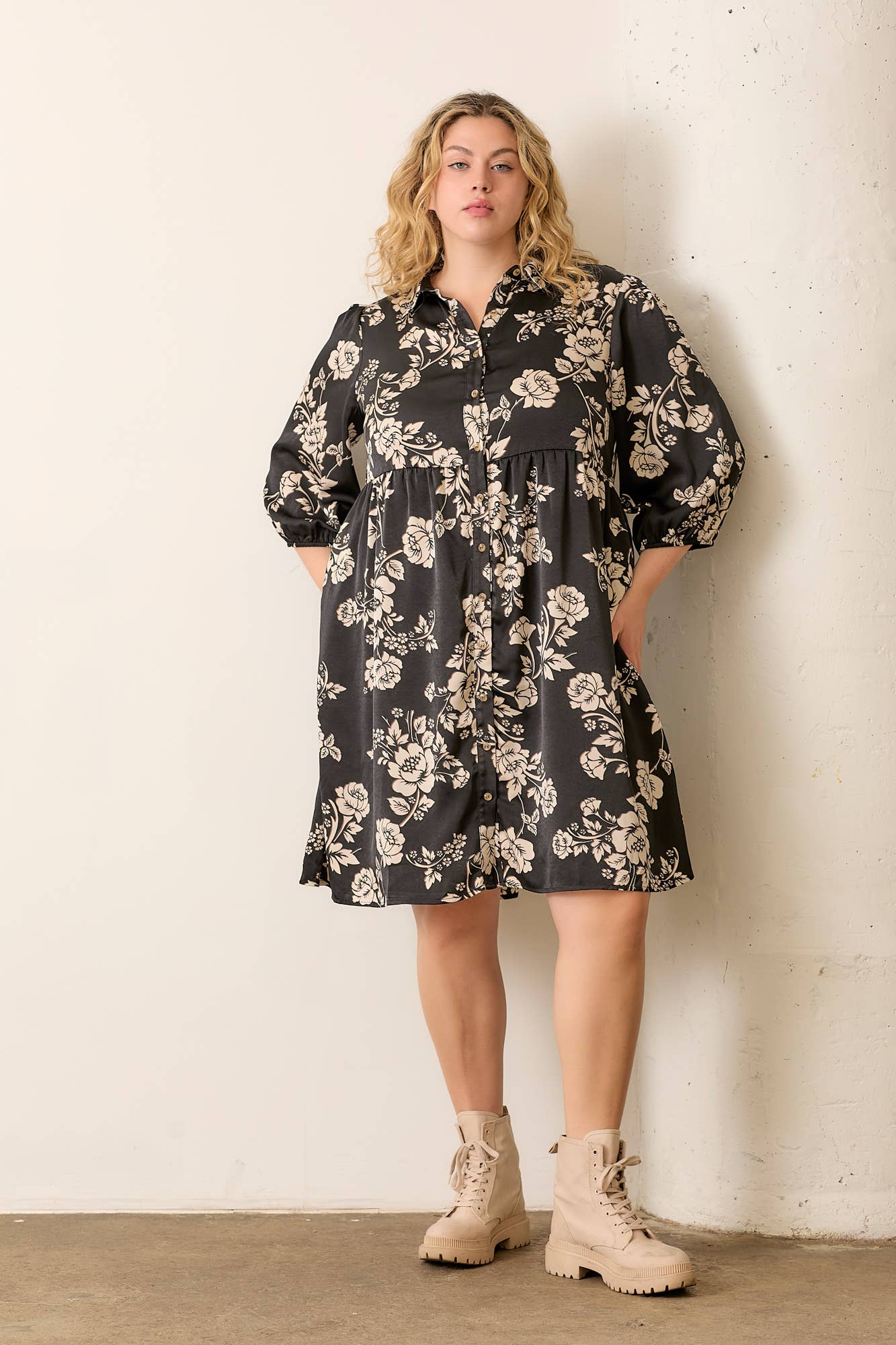 Floral Print Tiered  Button Up Midi Dress - Plus