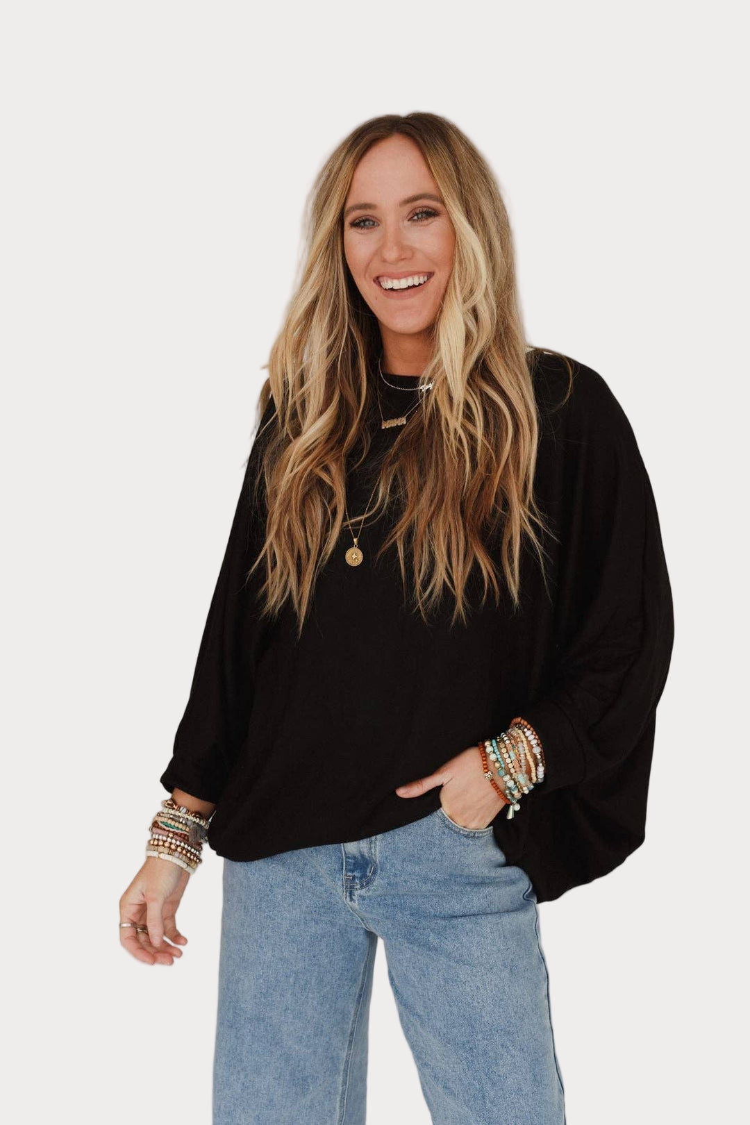 Fly With Me Batwing Sleeve Knit Sweater | Black