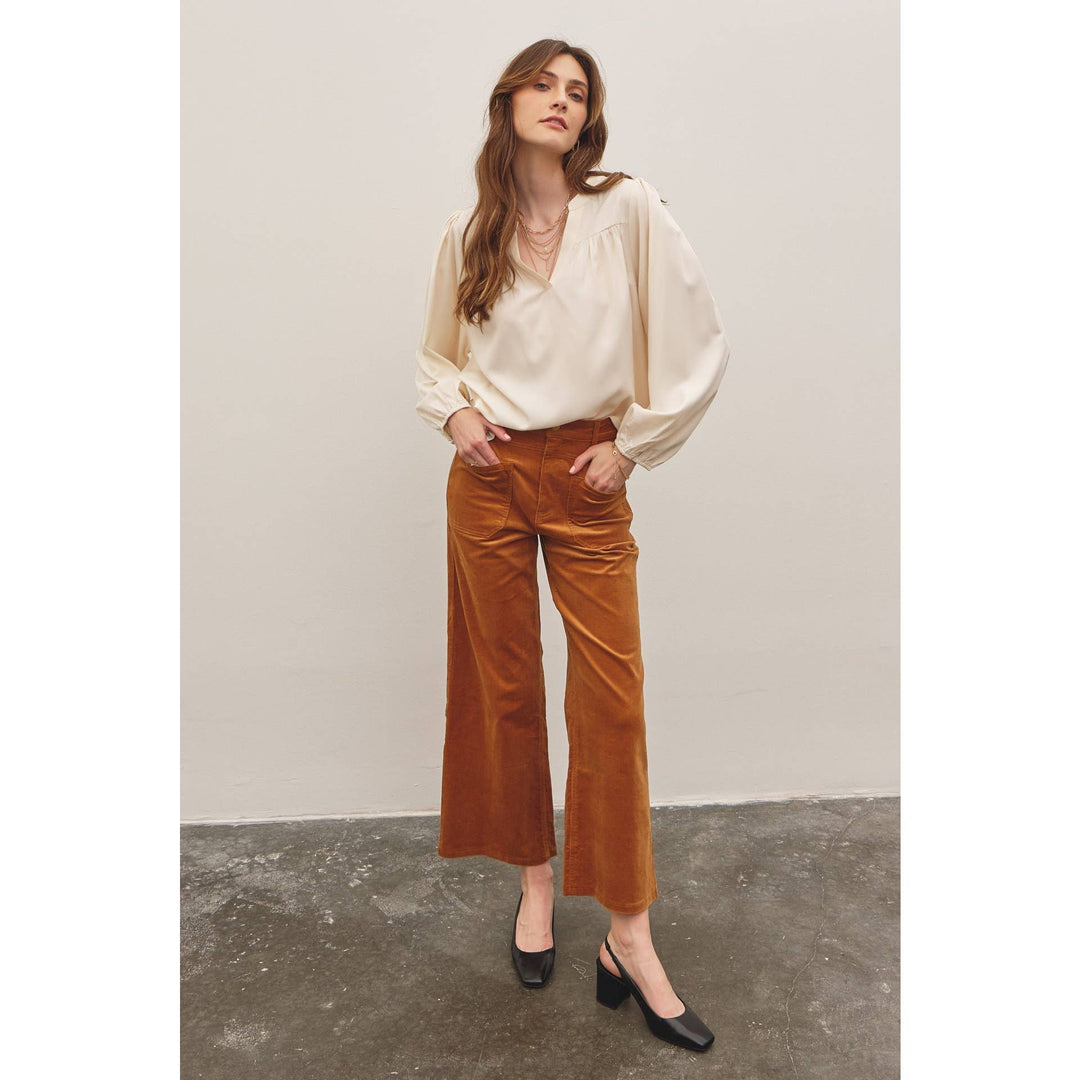 Split Neck Balloon Sleeve Blouse