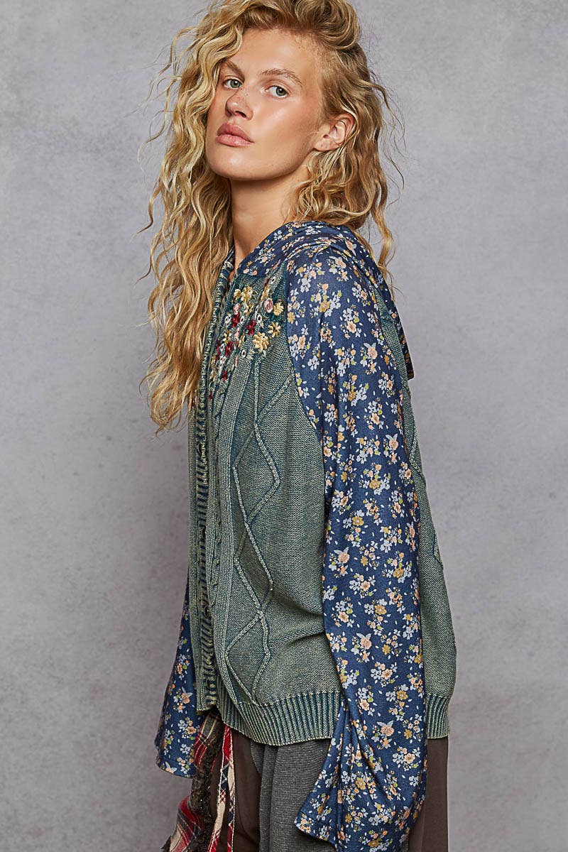 Embroidered Floral Hooded Sweater – Relaxed Boho Charm