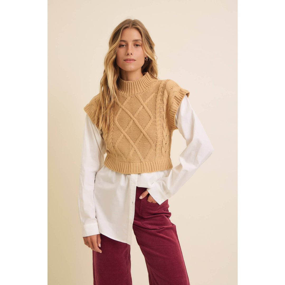 Mock Neck Sweater w/ Button Down