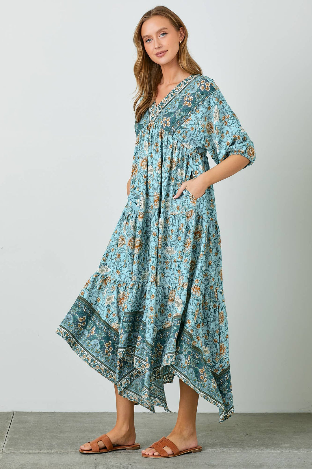 Printed Hanky Hem Maxi Dress
