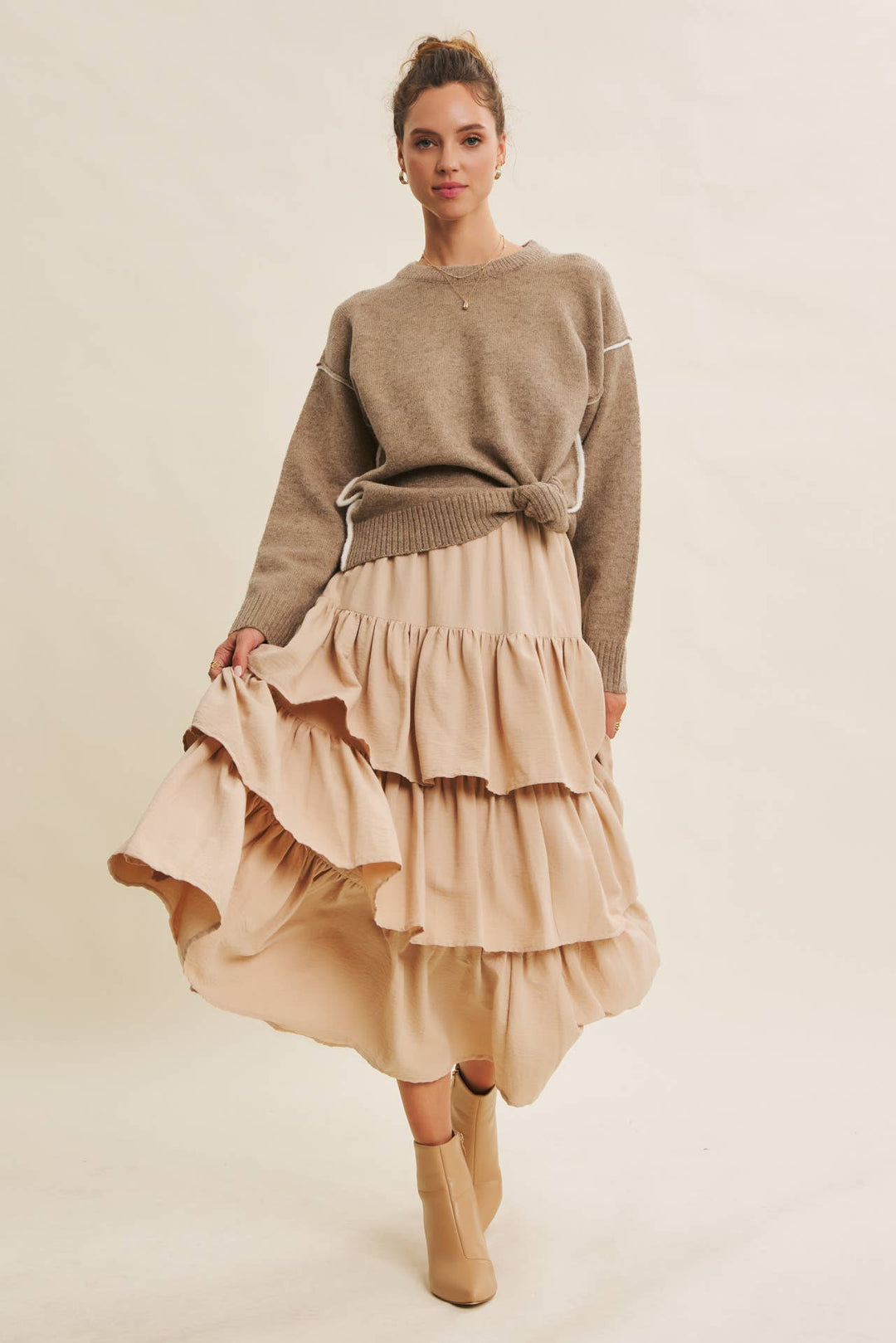 Contrast Seam Soft Knit Sweater | Relaxed Fit Pullover