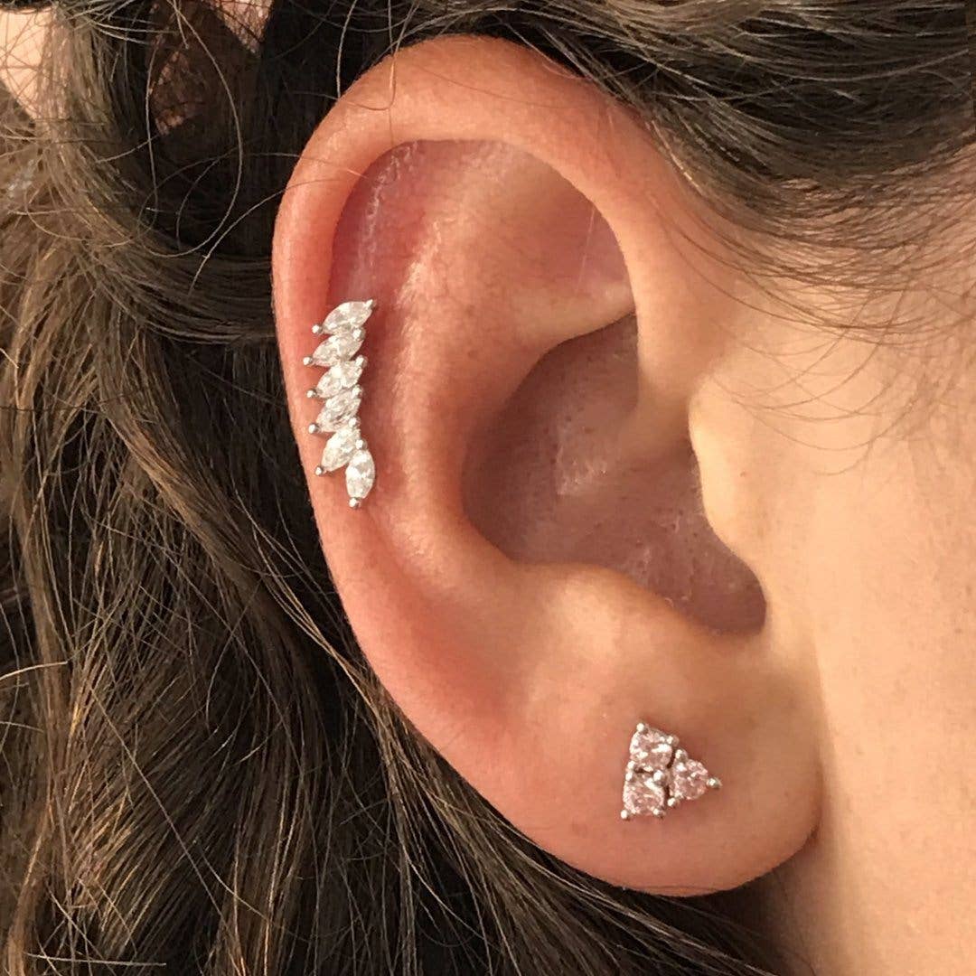 White CZ Feather Cubic Zirconia Ear Climbers