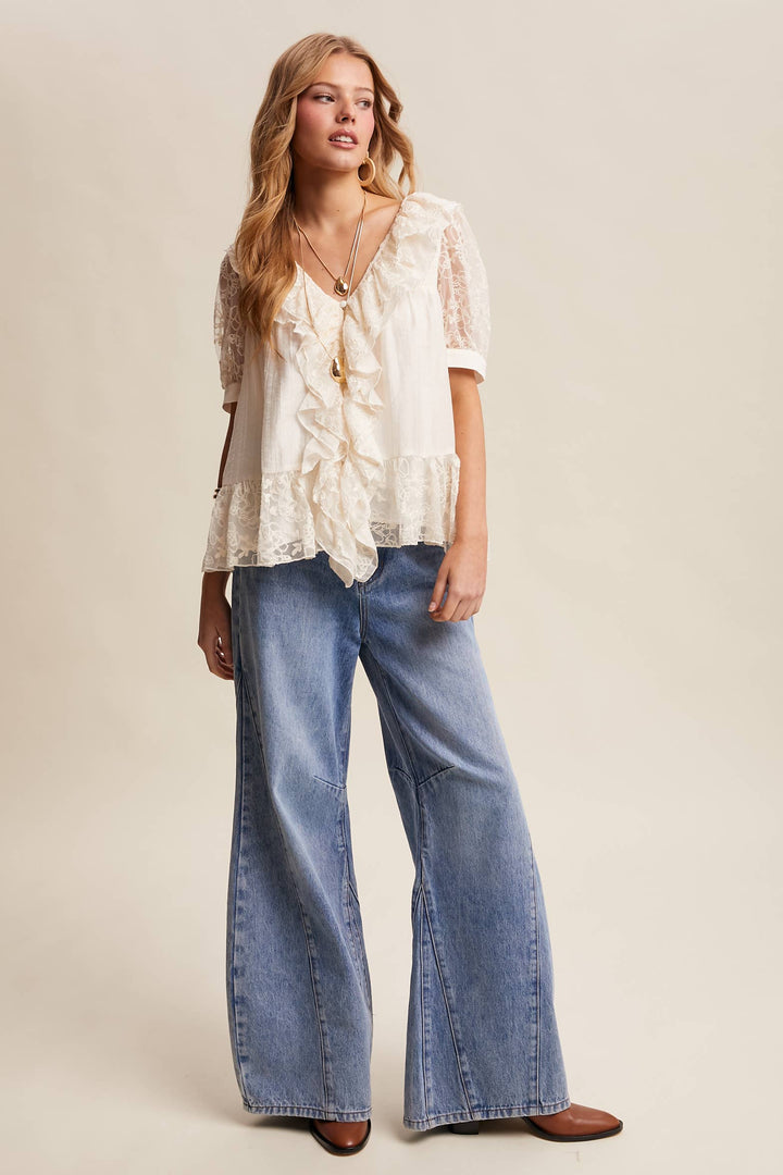 Romantic Lace Ruffle Peplum Blouse