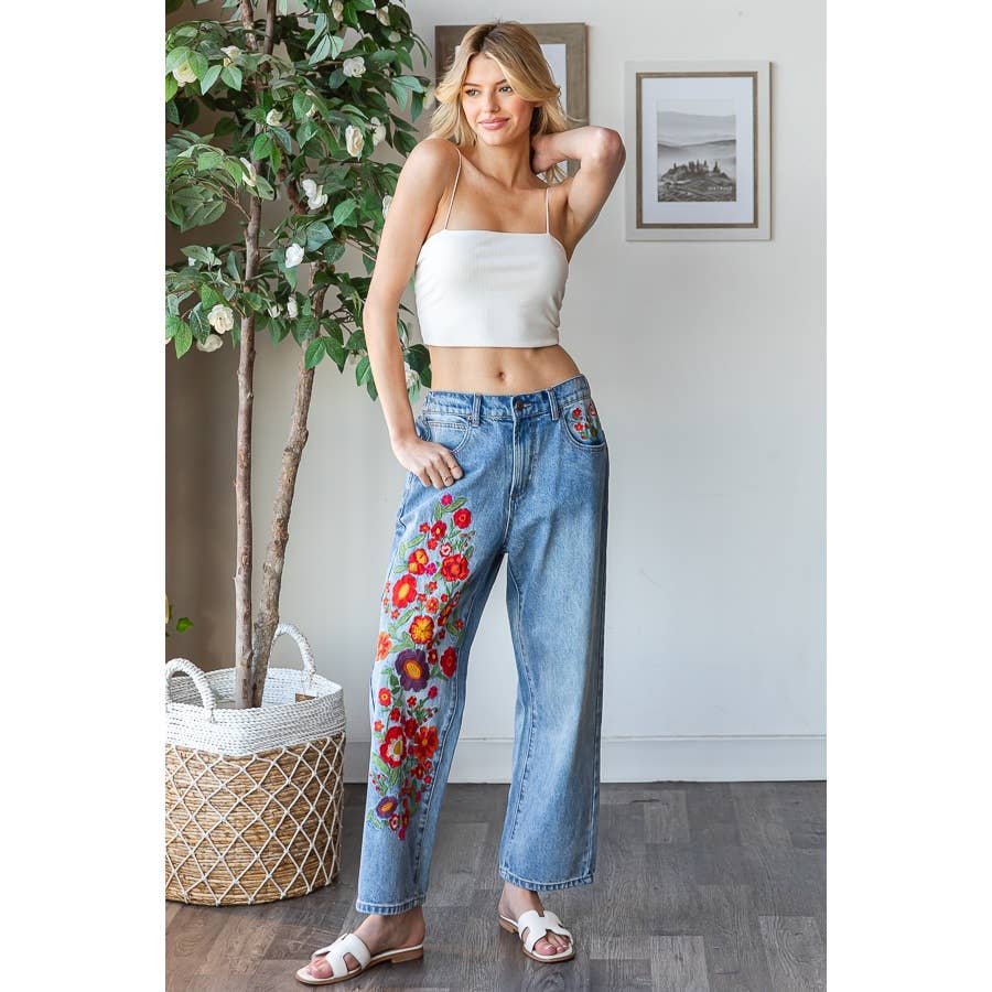 Flower Embroidered Jeans