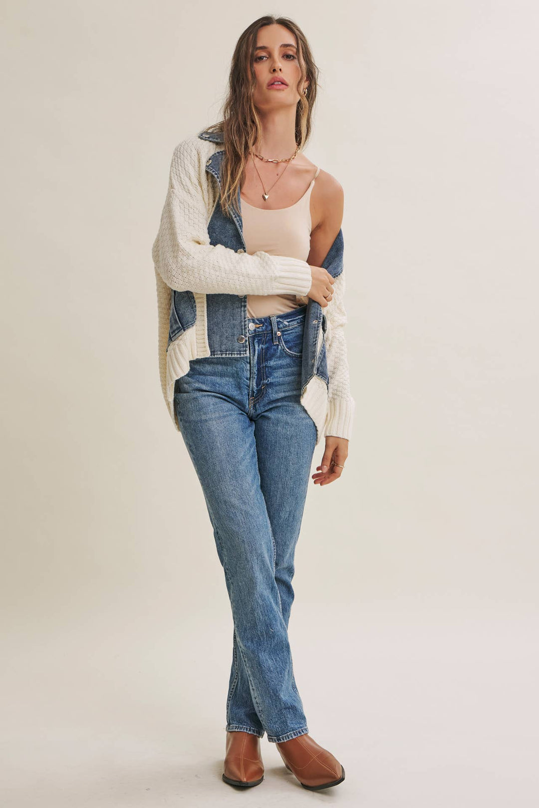 The Blake Mixed Media Denim Cardigan