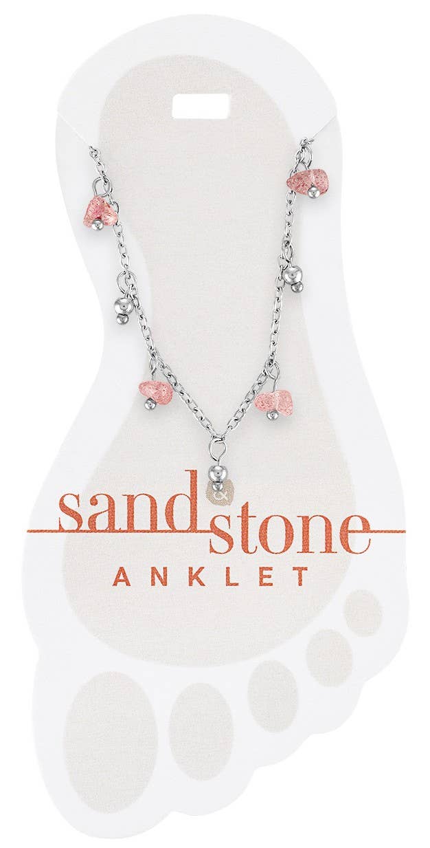 Sand & Stone Anklets: Silver Pink Natural Stone Dangle