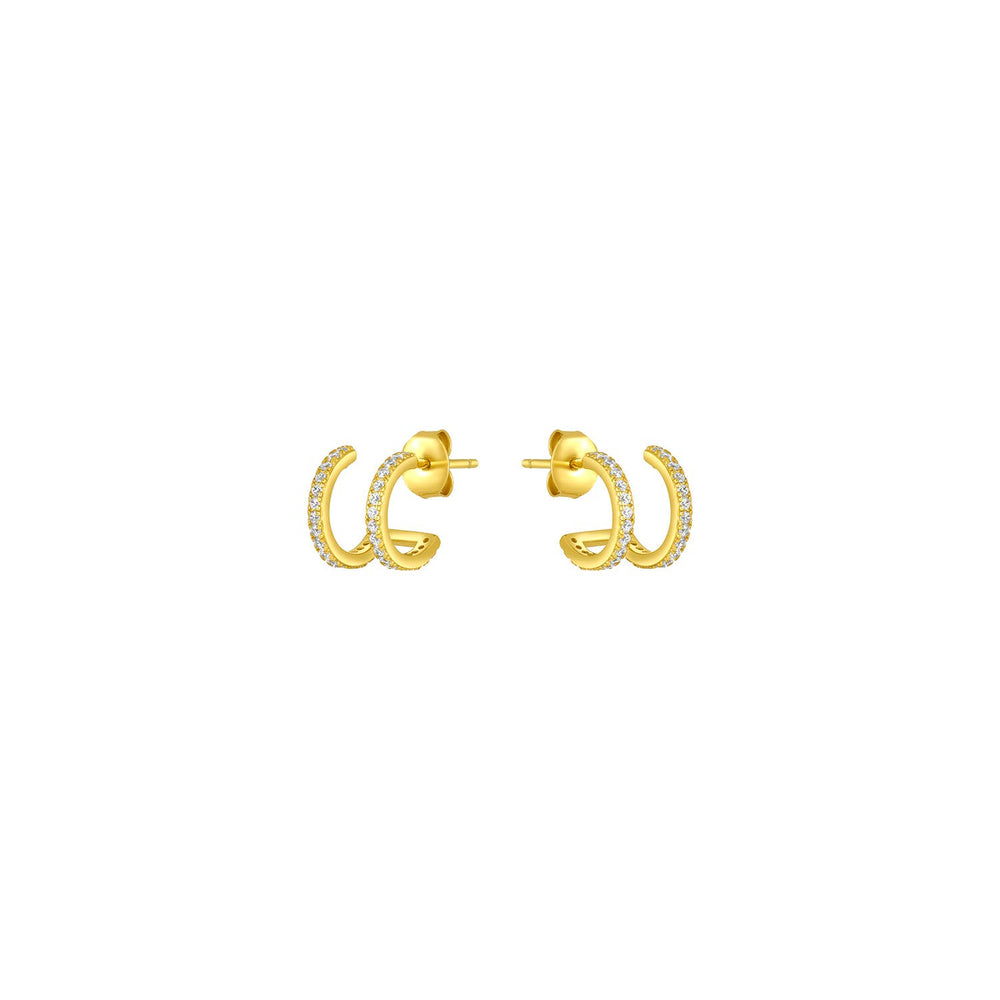 Gold hoop earrings on a white background