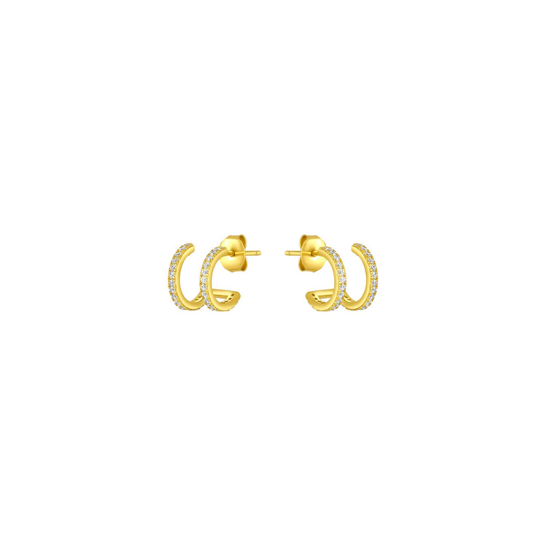 Gold hoop earrings on a white background