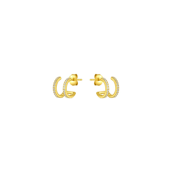 Gold hoop earrings on a white background