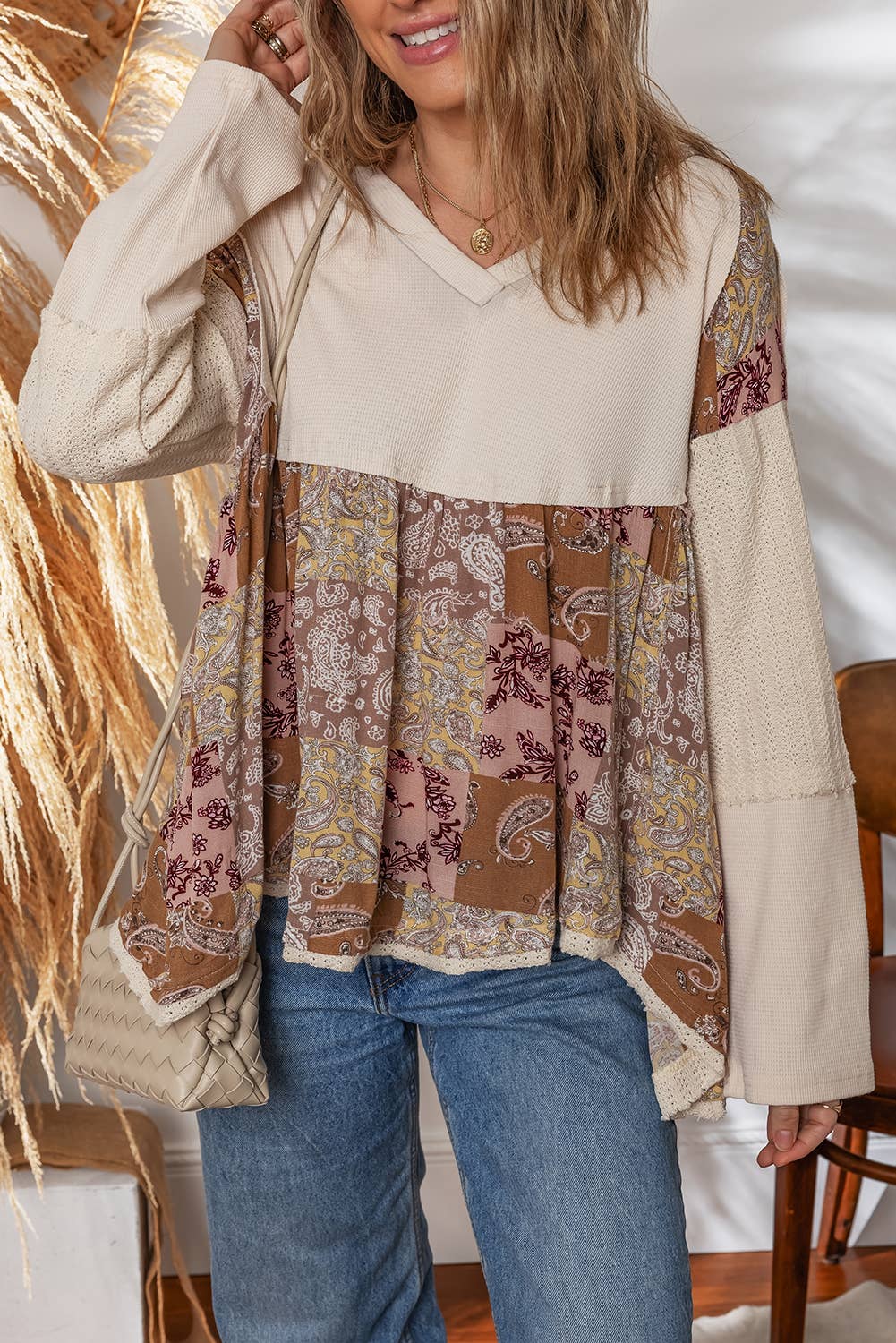 Paisley Print Loose Fit Long Sleeve Top | S-XL
